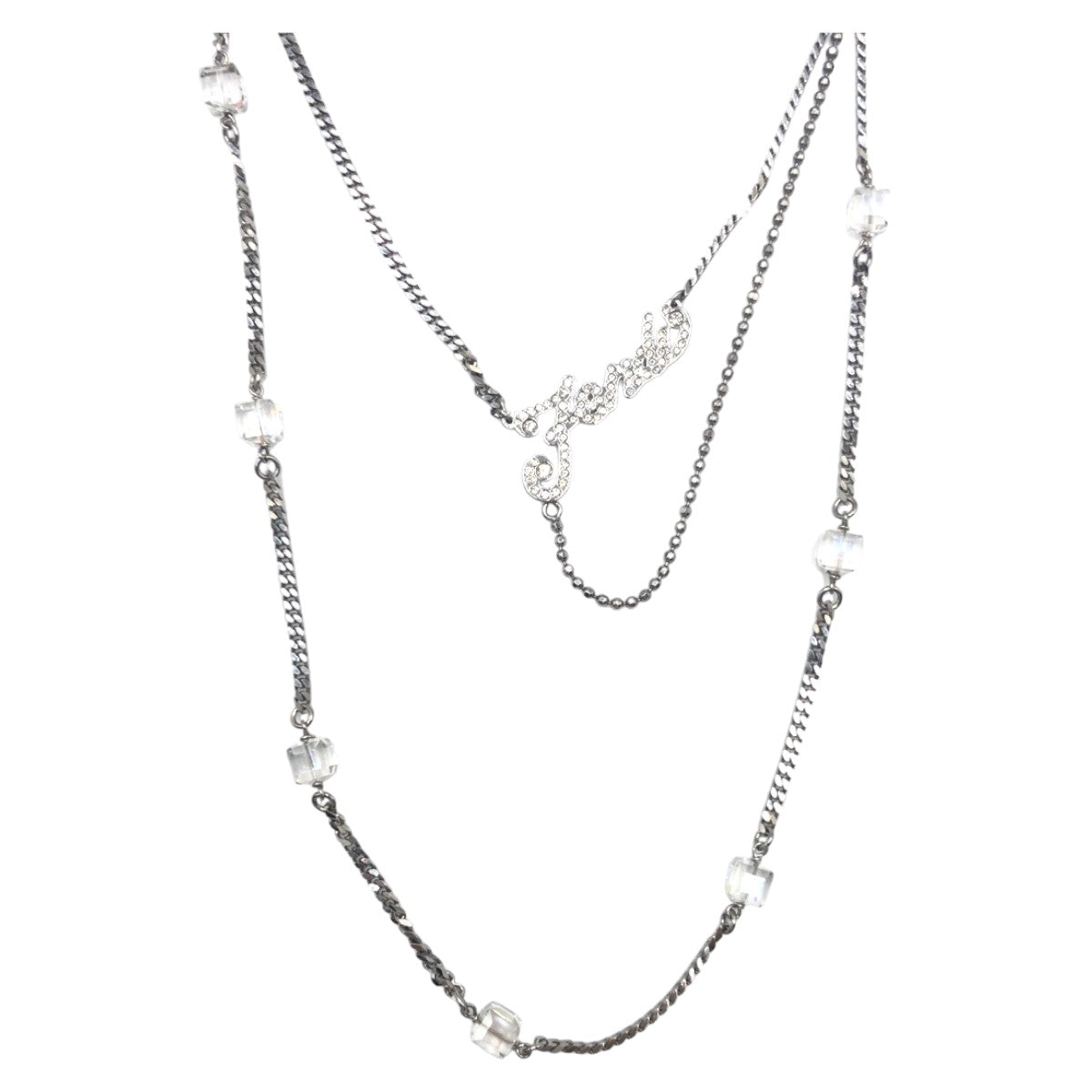 10490
 FENDI Rhinestone Logo Silver Silver Hardware Metal Bijou Necklace Pendant Women's