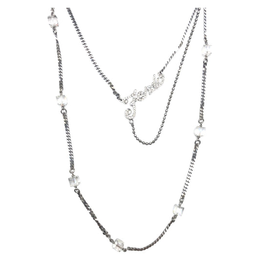 10490
FENDI フェンディ ラインストーン ロゴ シルバー 銀 シルバー金具 メタル ビジュー ネックレス ペンダント  レディース