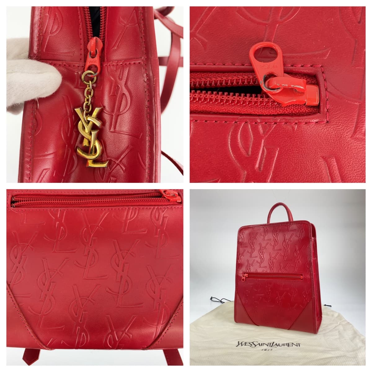 10492
 YVES SAINT LAURENT Vintage YSL Red Leather Backpack for Women