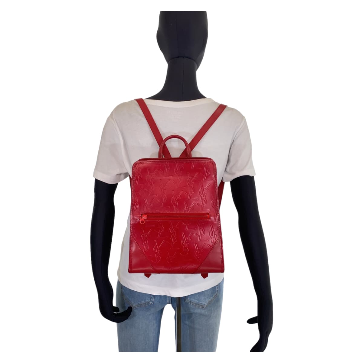 10492
 YVES SAINT LAURENT Vintage YSL Red Leather Backpack for Women