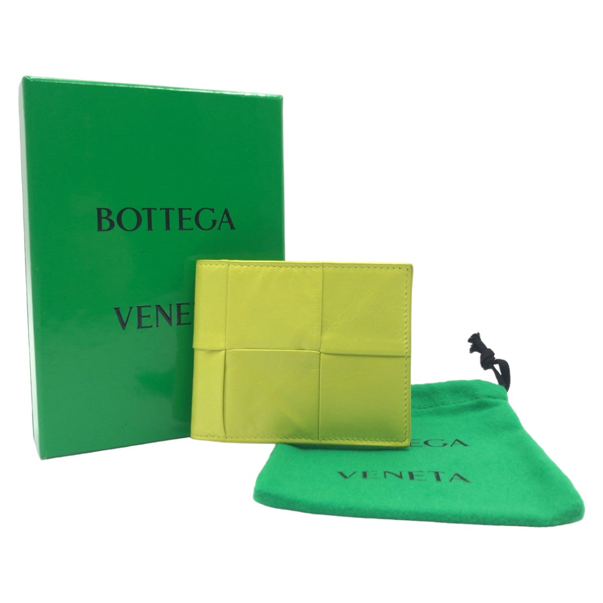 10493
 BOTTEGAVENETA Bottega Veneta Maxi Intrecciato Cassette Yellow Lime Yellow Leather Folding Wallet Compact Wallet Men's