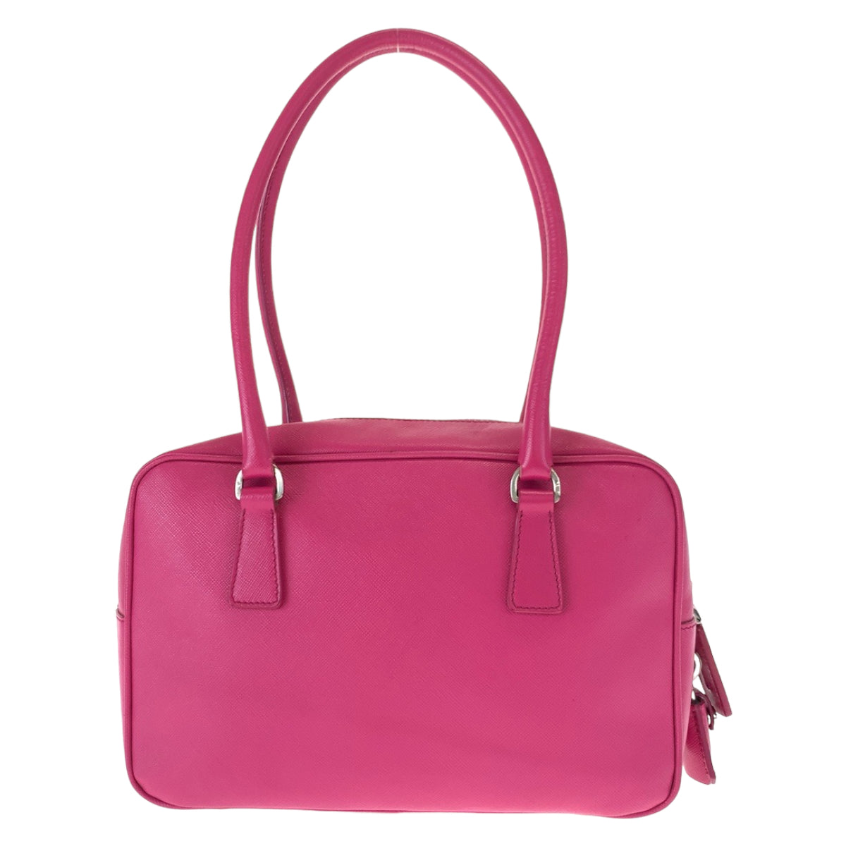 PRADA Prada Saffiano Triangle Logo Plate Pink Silver Hardware Leather Shoulder Bag Handbag Women's