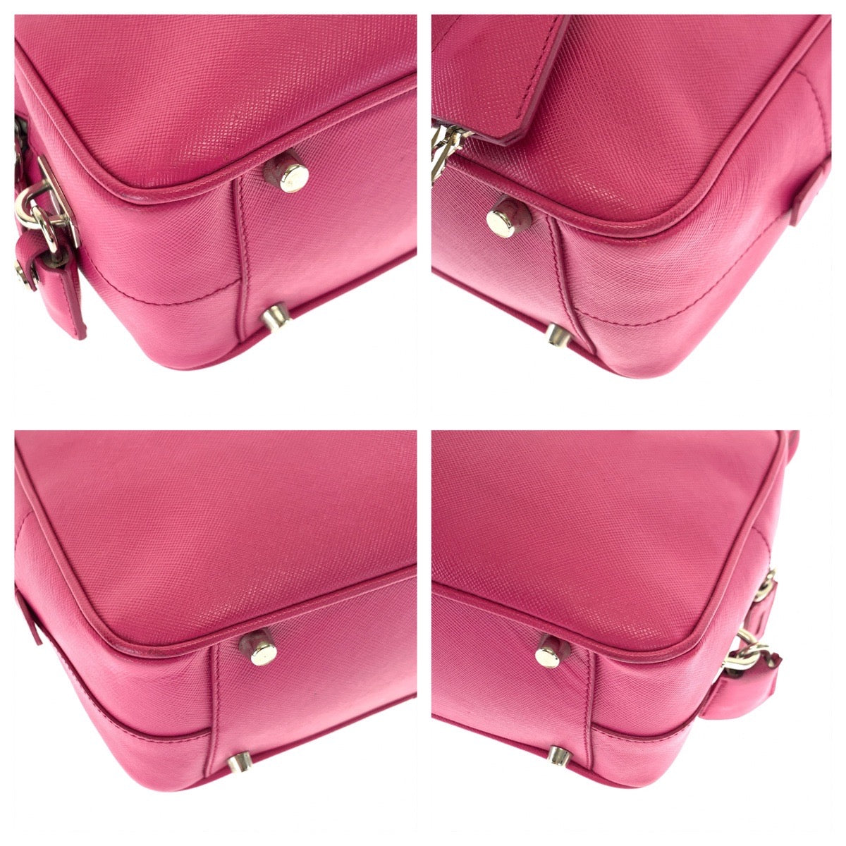 PRADA Prada Saffiano Triangle Logo Plate Pink Silver Hardware Leather Shoulder Bag Handbag Women's