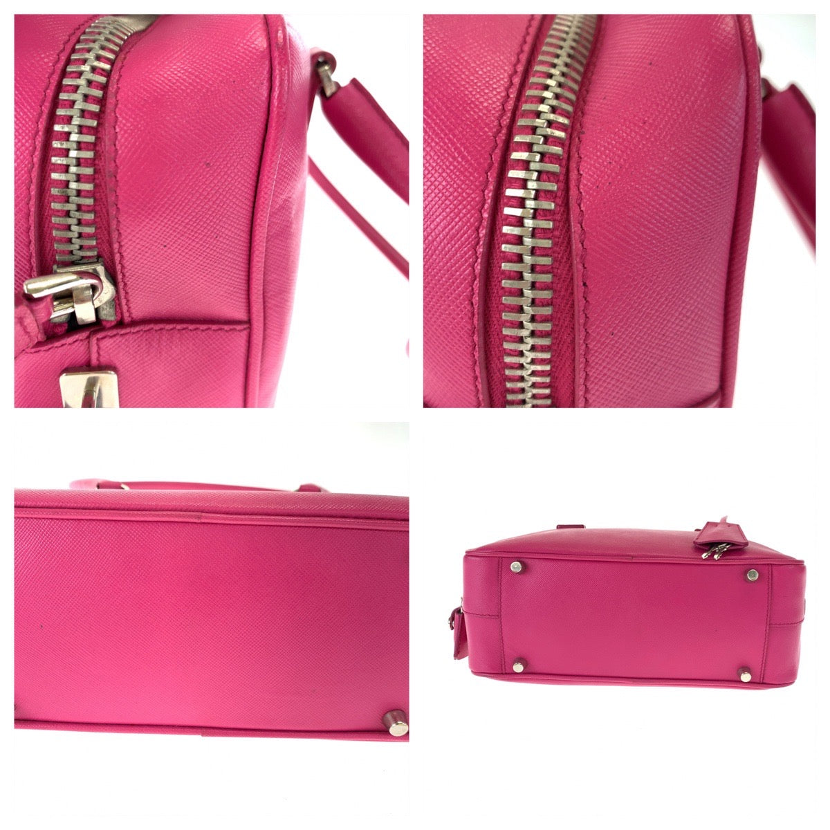 PRADA Prada Saffiano Triangle Logo Plate Pink Silver Hardware Leather Shoulder Bag Handbag Women's