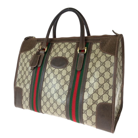 GUCCI グッチ ヴィンテージ オールドグッチ シェリーライン ウェビング ブラウン 茶 ベージュ PVC ハンドバッグ ボストンバッグ  レディース