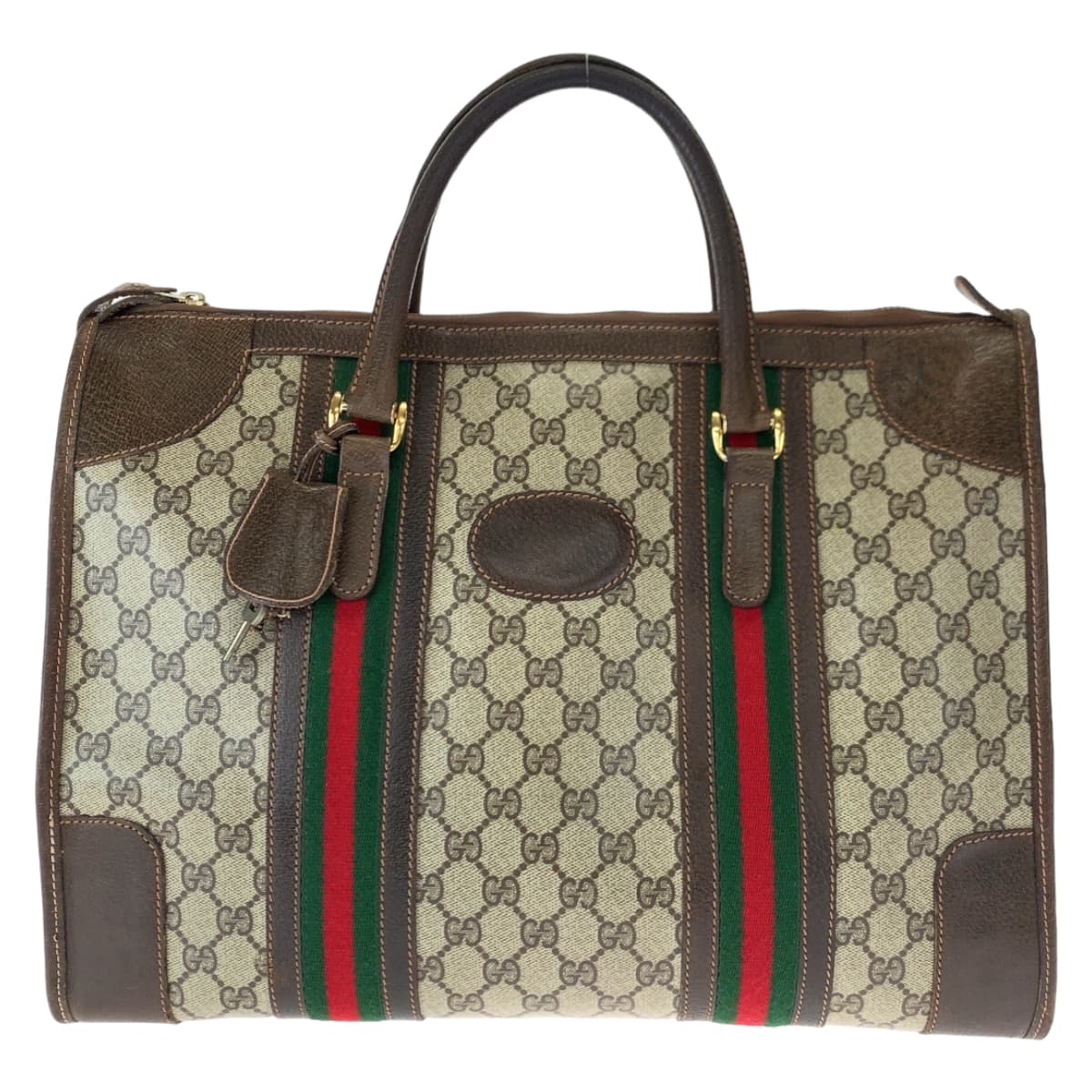 GUCCI グッチ ヴィンテージ オールドグッチ シェリーライン ウェビング ブラウン 茶 ベージュ PVC ハンドバッグ ボストンバッグ  レディース