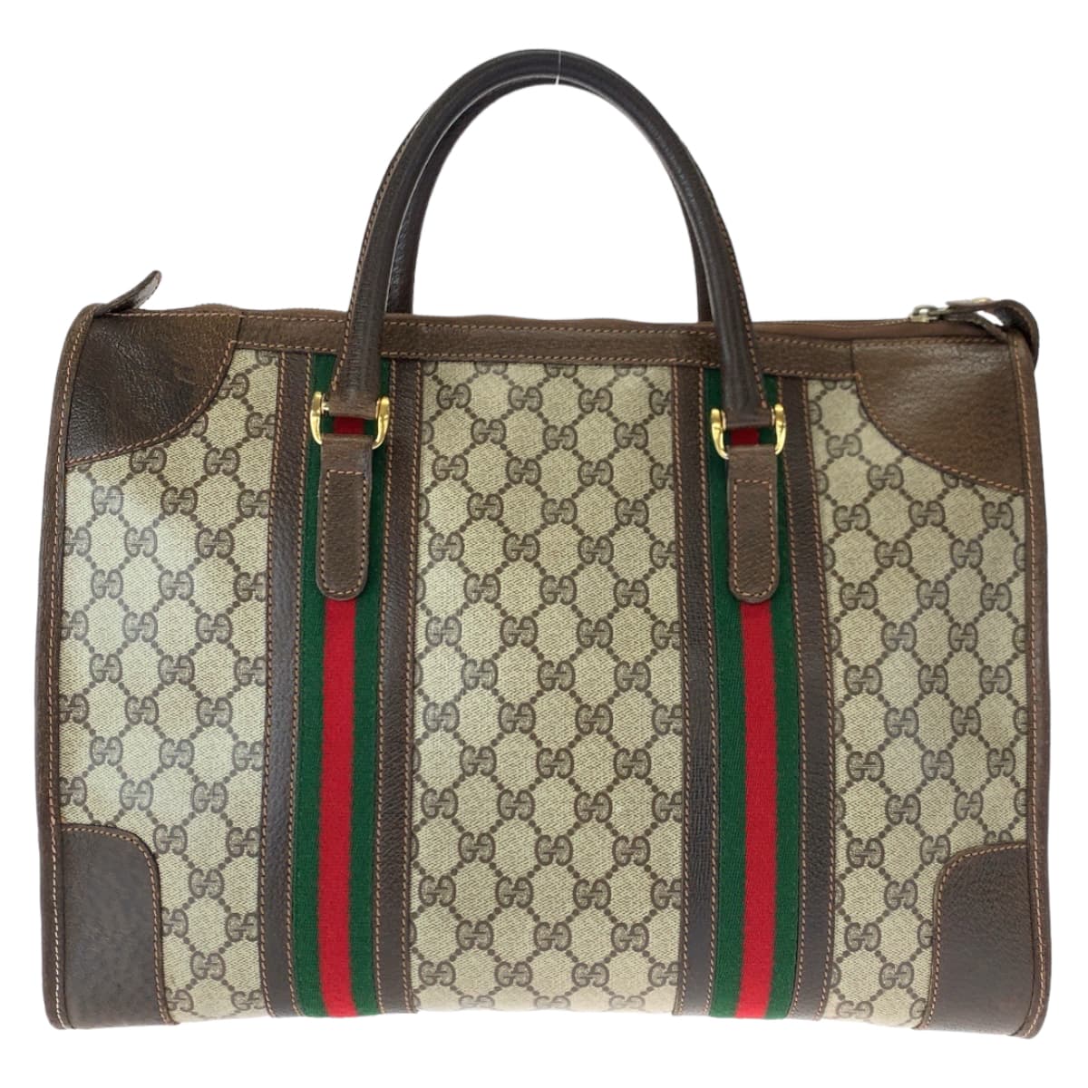GUCCI グッチ ヴィンテージ オールドグッチ シェリーライン ウェビング ブラウン 茶 ベージュ PVC ハンドバッグ ボストンバッグ  レディース