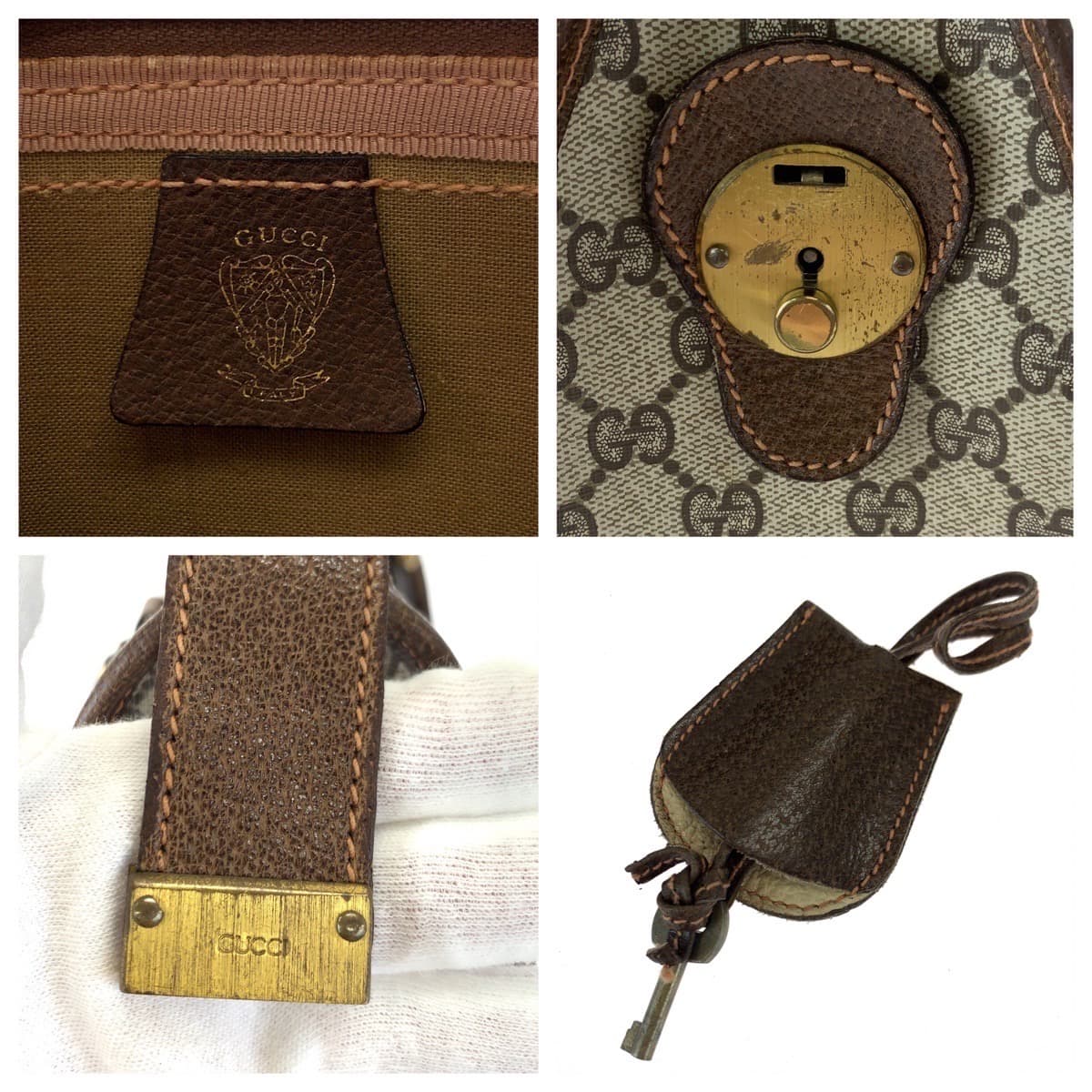 GUCCI グッチ ヴィンテージ オールドグッチ シェリーライン ウェビング ブラウン 茶 ベージュ PVC ハンドバッグ ボストンバッグ  レディース