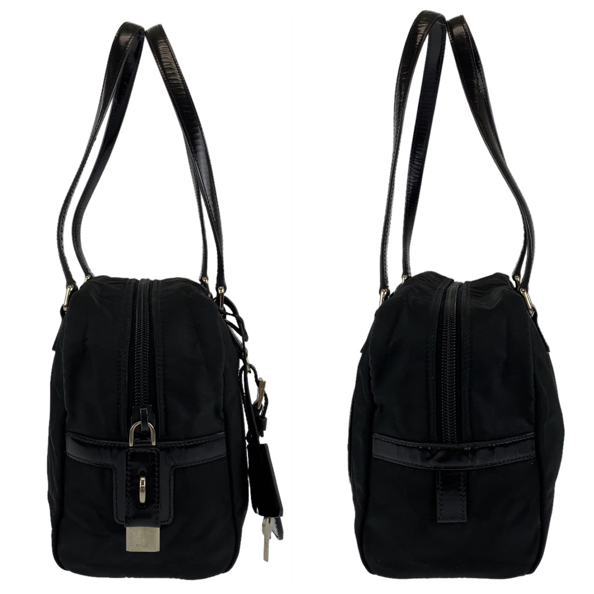 PRADA Prada Tessuto Logo Embossed Black Silver Hardware Nylon/Leather Shoulder Bag for Women