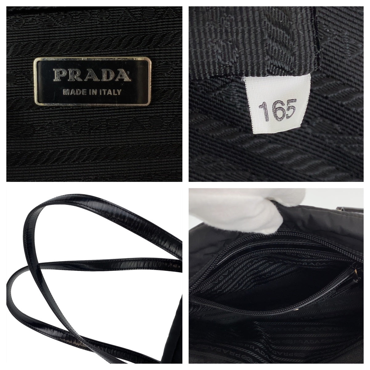 PRADA Prada Tessuto Logo Embossed Black Silver Hardware Nylon/Leather Shoulder Bag for Women