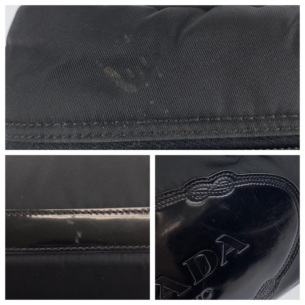 PRADA Prada Tessuto Logo Embossed Black Silver Hardware Nylon/Leather Shoulder Bag for Women