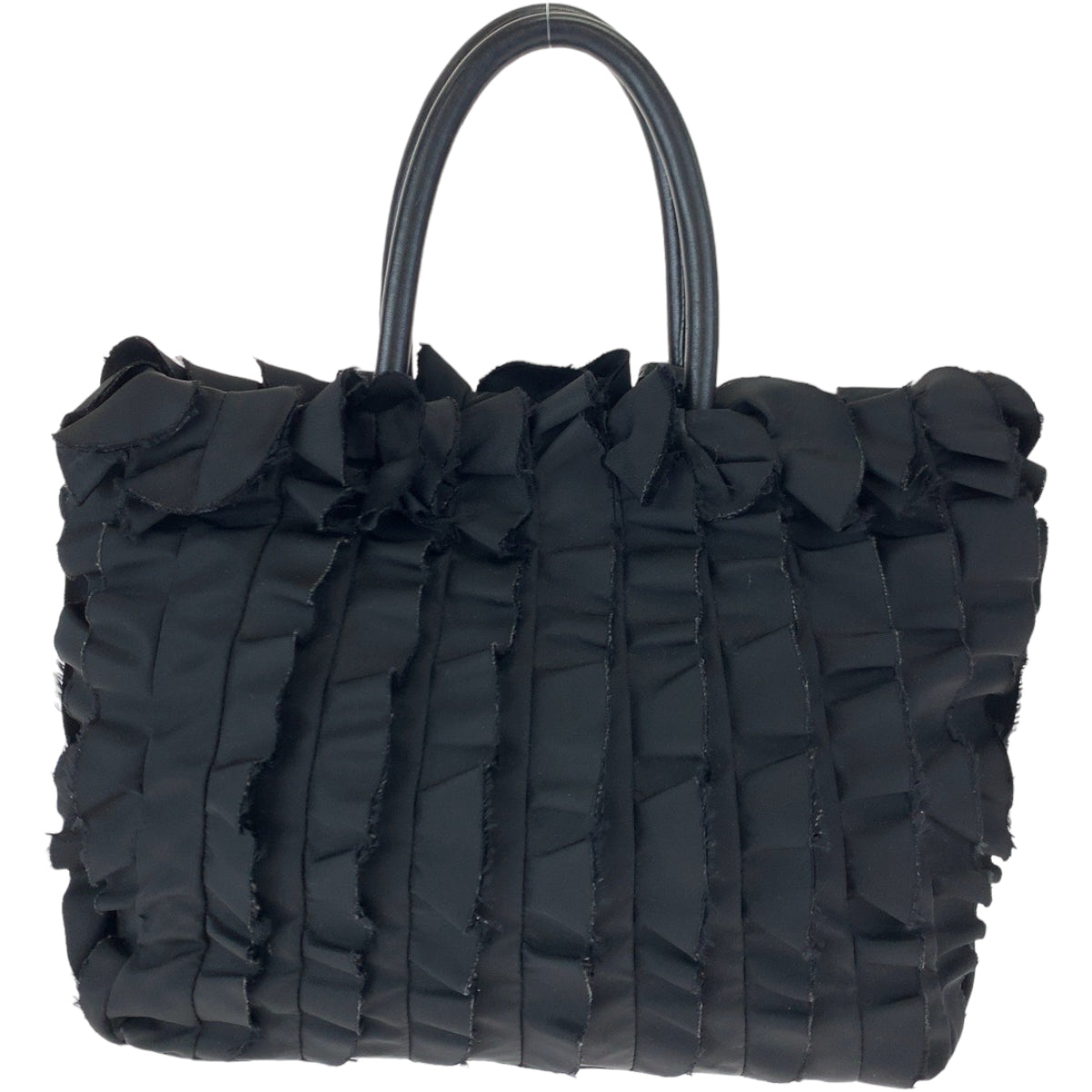 10503
PRADA プラダ テスート フリル ブラック 黒 シルバー金具 ナイロン ハンドバッグ トートバッグ  レディース
