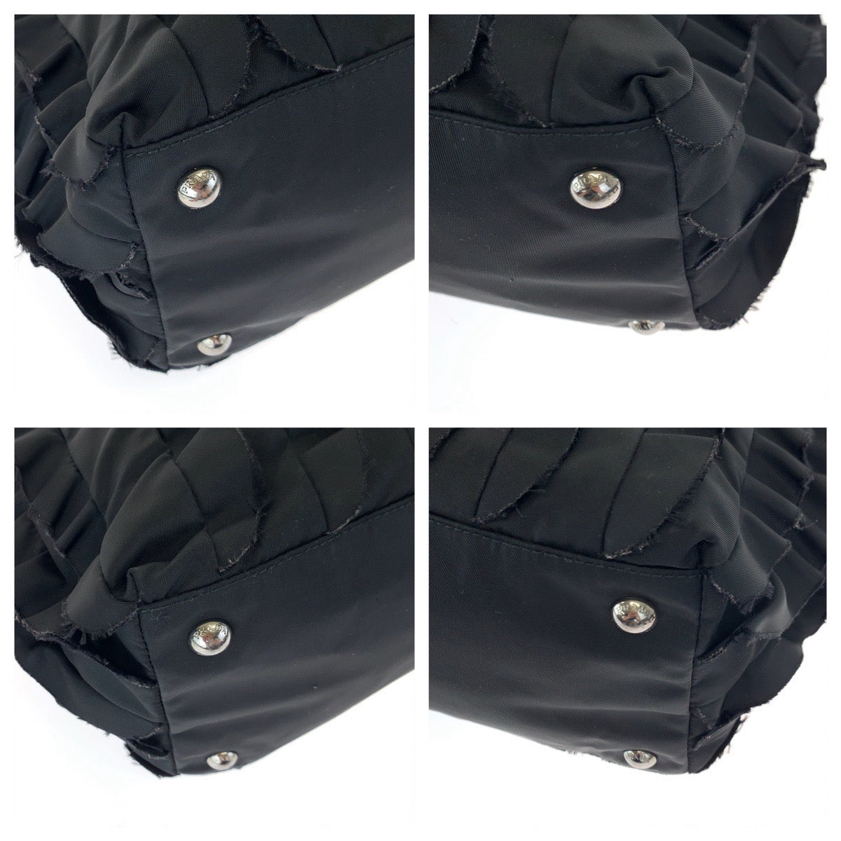 10503
PRADA プラダ テスート フリル ブラック 黒 シルバー金具 ナイロン ハンドバッグ トートバッグ  レディース