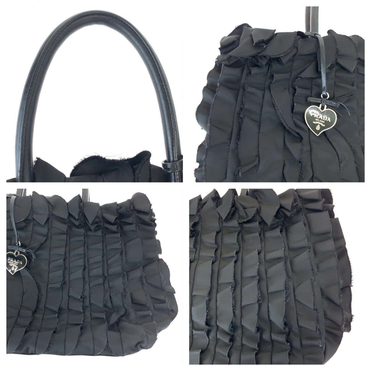 10503
PRADA プラダ テスート フリル ブラック 黒 シルバー金具 ナイロン ハンドバッグ トートバッグ  レディース