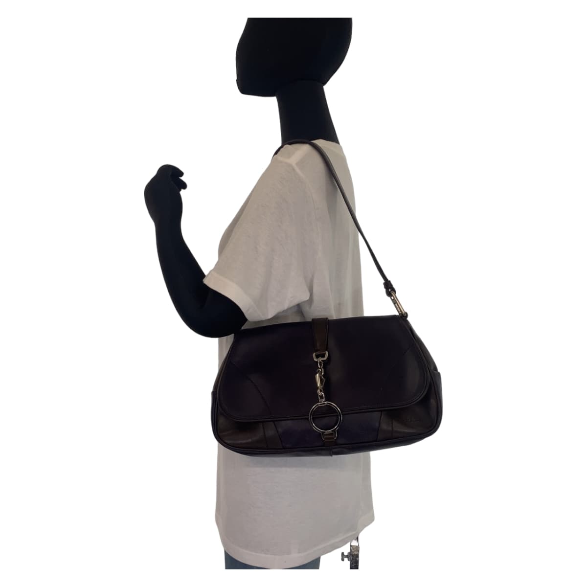 PRADA Prada Purple Brown Silver Hardware Leather Shoulder Bag One Shoulder Women's