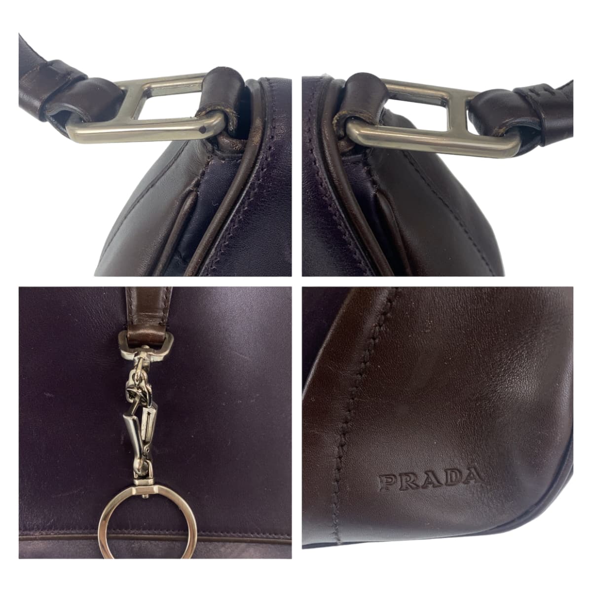PRADA Prada Purple Brown Silver Hardware Leather Shoulder Bag One Shoulder Women's