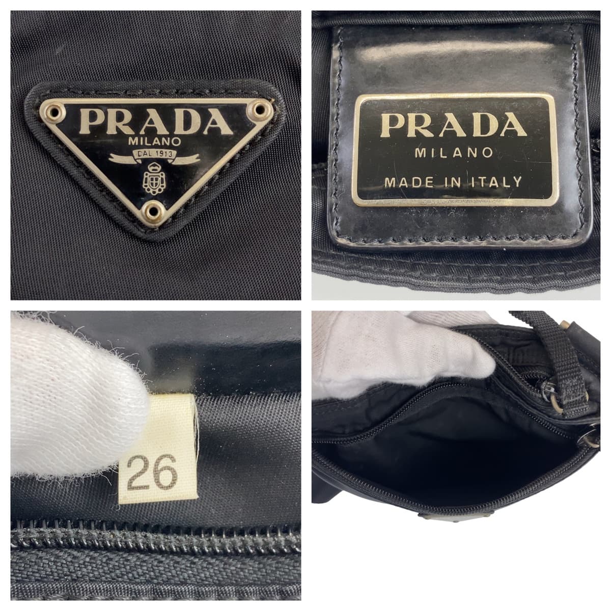 10511
PRADA プラダ テスート 三角ロゴプレート ブラック シルバー金具 ナイロン 斜め掛け ショルダーバッグ ポシェット  メンズ