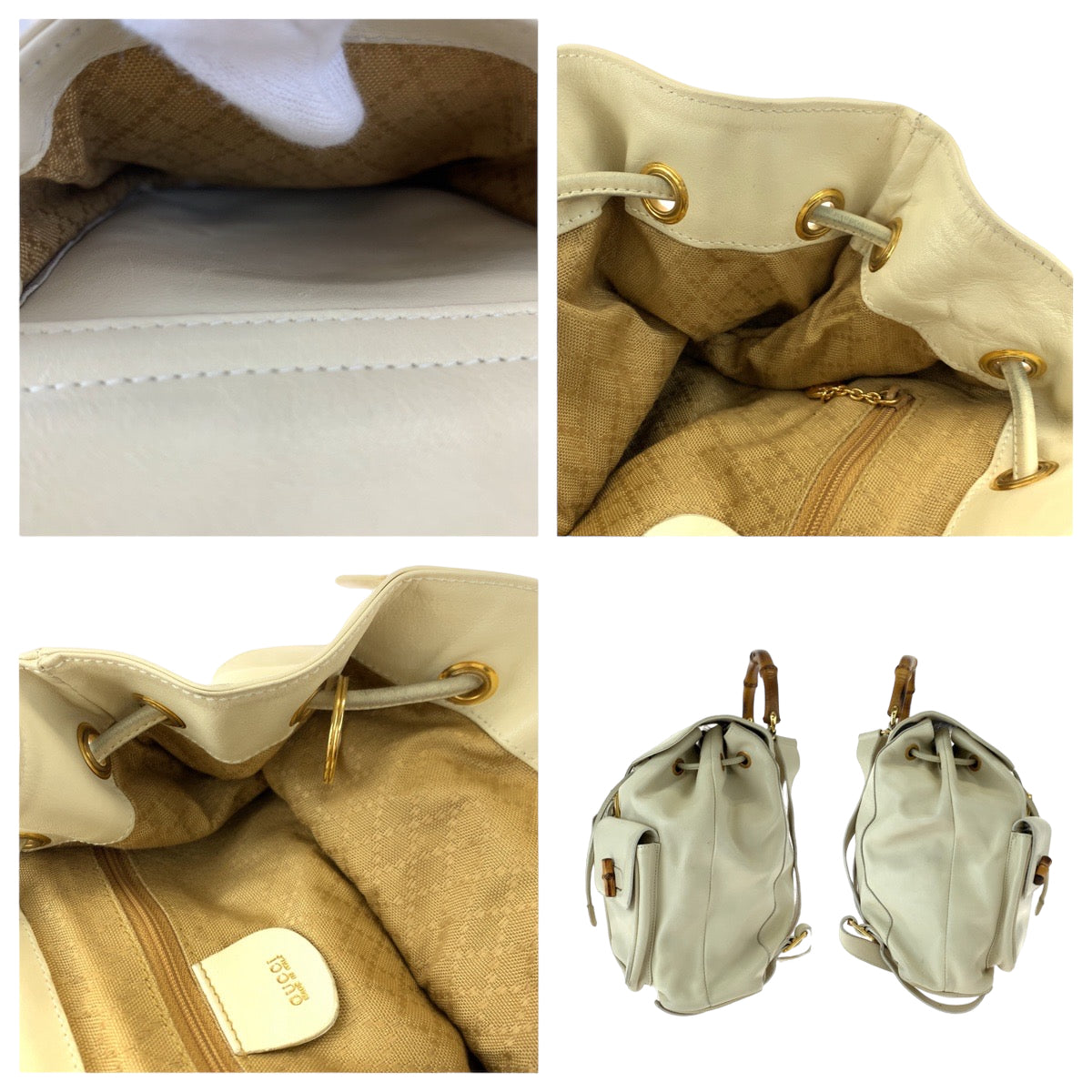 10512
GUCCI グッチ ヴィンテージ バンブー オールドグッチ オフホワイト ゴールド金具 レザー 003 1817 0016 バックパック リュックサック  レディース