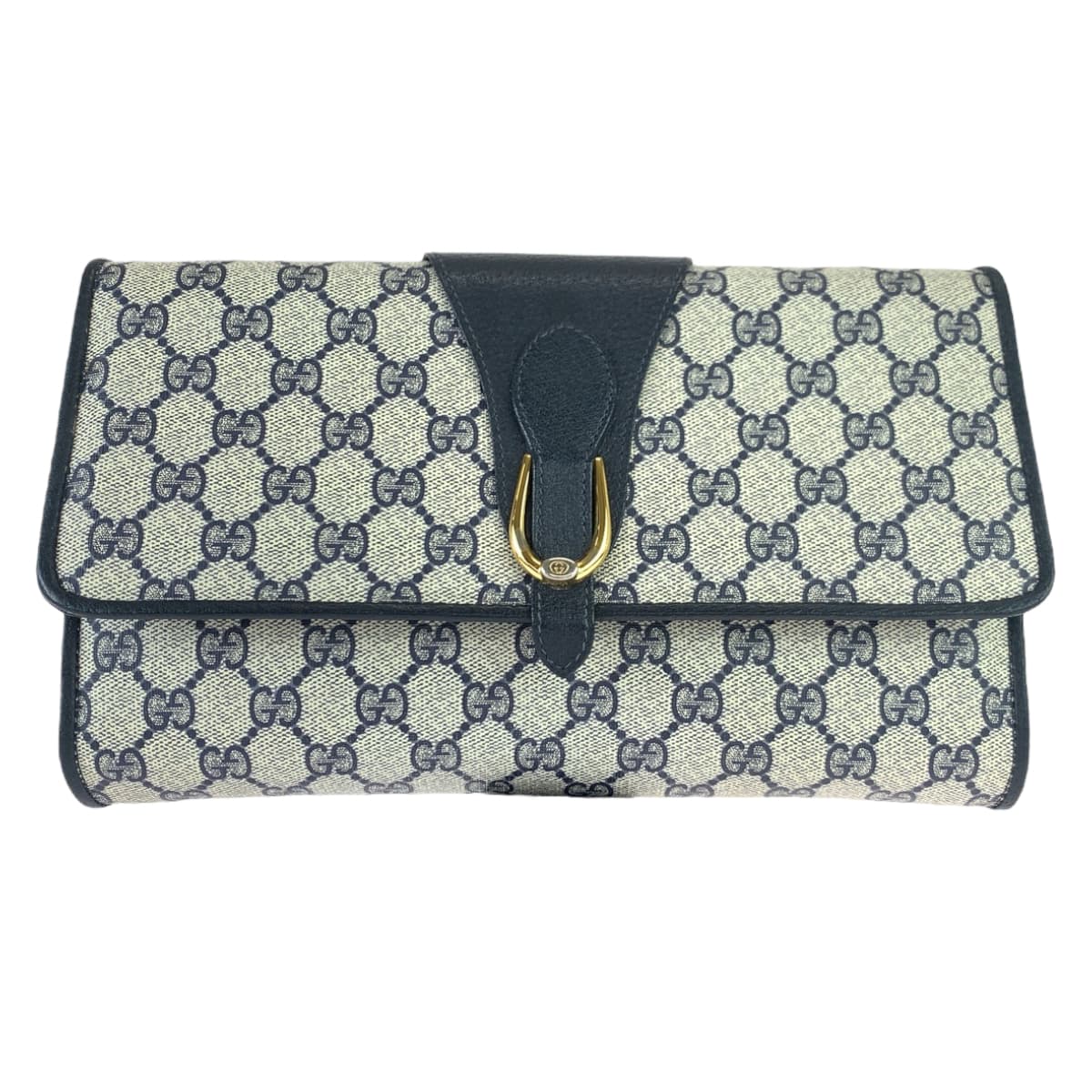 10518
GUCCI グッチ ヴィンテージ オールドグッチ ネイビー グレー ゴールド金具 GGスプリームキャンバス / レザー 40 02 050 斜め掛け ショルダーバッグ  レディース