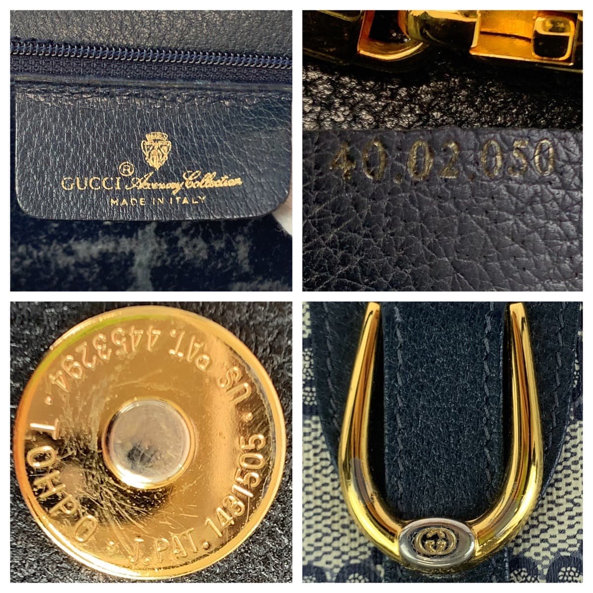 10518
GUCCI グッチ ヴィンテージ オールドグッチ ネイビー グレー ゴールド金具 GGスプリームキャンバス / レザー 40 02 050 斜め掛け ショルダーバッグ  レディース