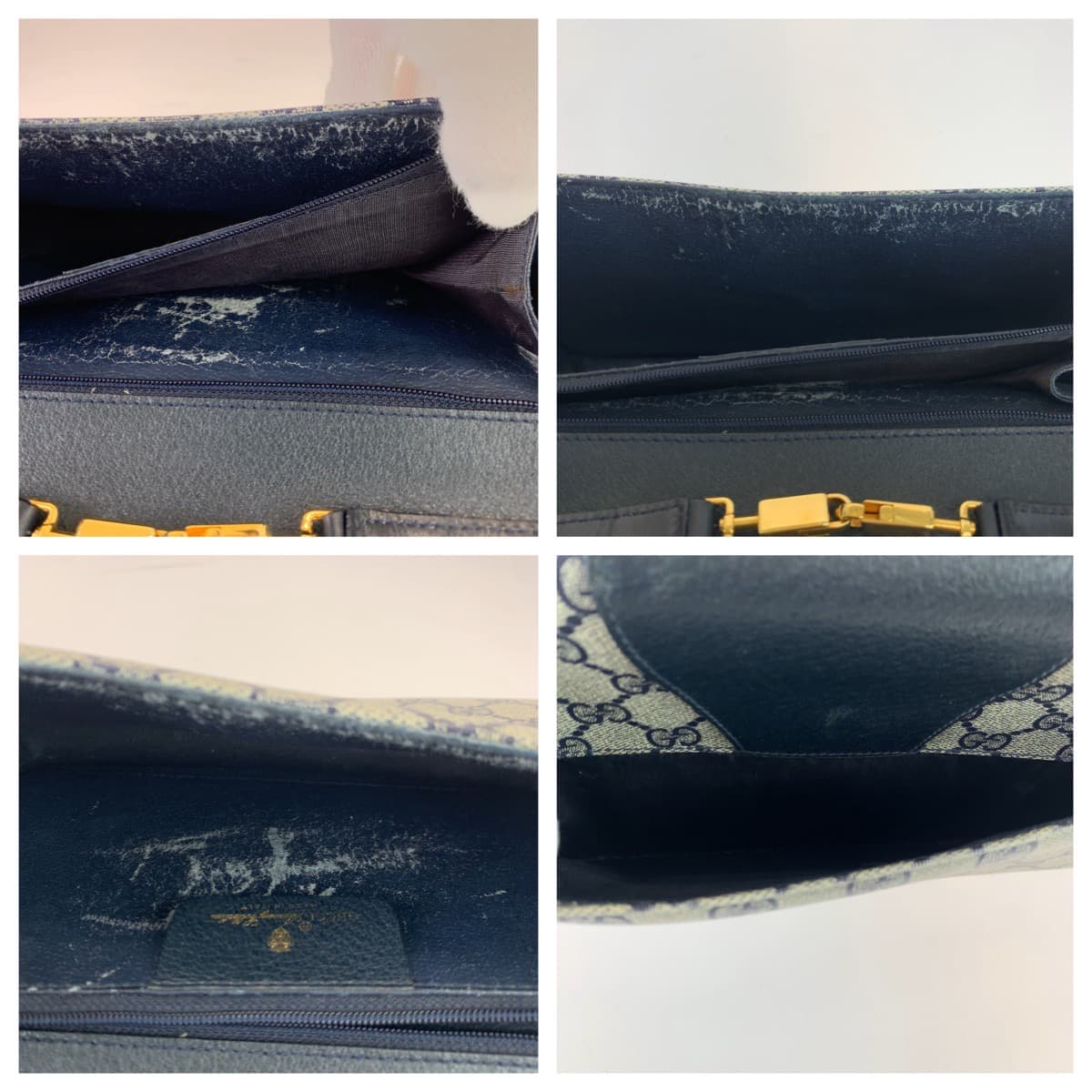 10518
GUCCI グッチ ヴィンテージ オールドグッチ ネイビー グレー ゴールド金具 GGスプリームキャンバス / レザー 40 02 050 斜め掛け ショルダーバッグ  レディース