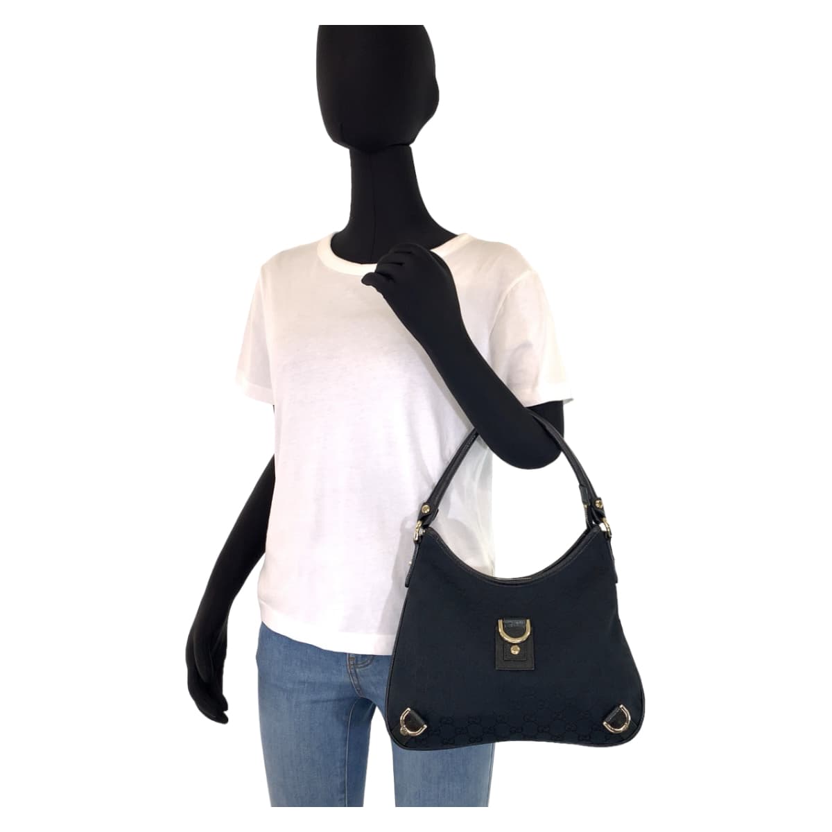 10519
GUCCI グッチ アビー ブラック 黒 GGキャンバス / レザー 130738 ハンドバッグ トートバッグ  レディース