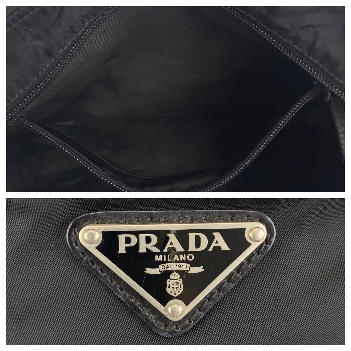 10520
PRADA プラダ テスート 三角ロゴプレート ブラック シルバー金具 ナイロン トートバッグ ショルダーバック  レディース