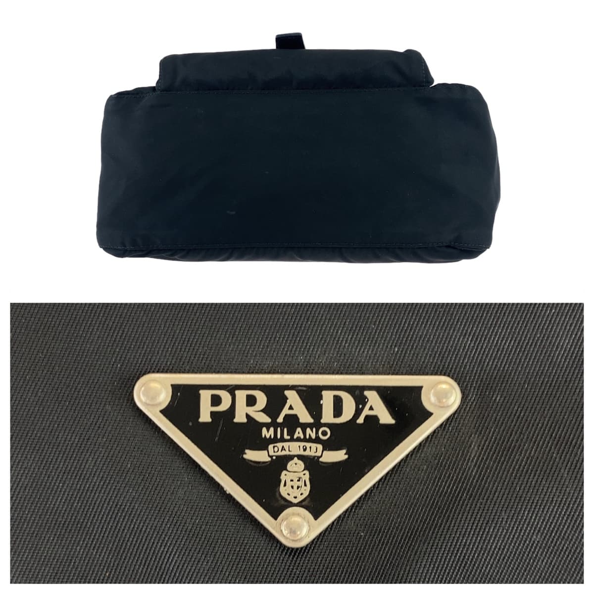 10524
PRADA プラダ テスート 三角ロゴプレート ブラック シルバー金具 ポリエステル / レザー 斜め掛け ショルダーバッグ ポシェット  レディース