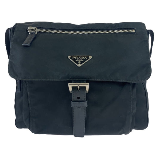 10524
PRADA プラダ テスート 三角ロゴプレート ブラック シルバー金具 ポリエステル / レザー 斜め掛け ショルダーバッグ ポシェット  レディース