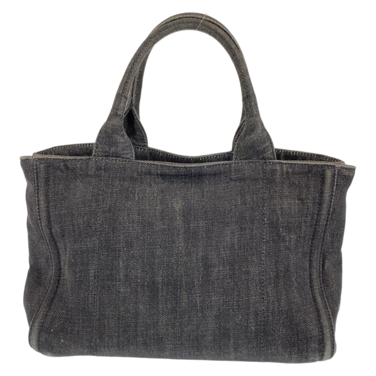 PRADA Prada Canapa Bijou Black Denim B24390 Tote Bag with Triangle Logo Plate for Women