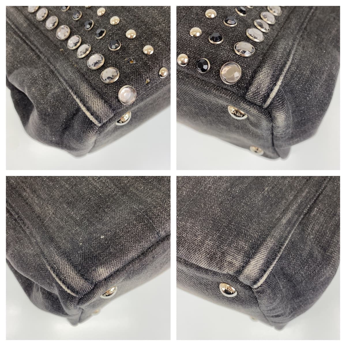 PRADA Prada Canapa Bijou Black Denim B24390 Tote Bag with Triangle Logo Plate for Women