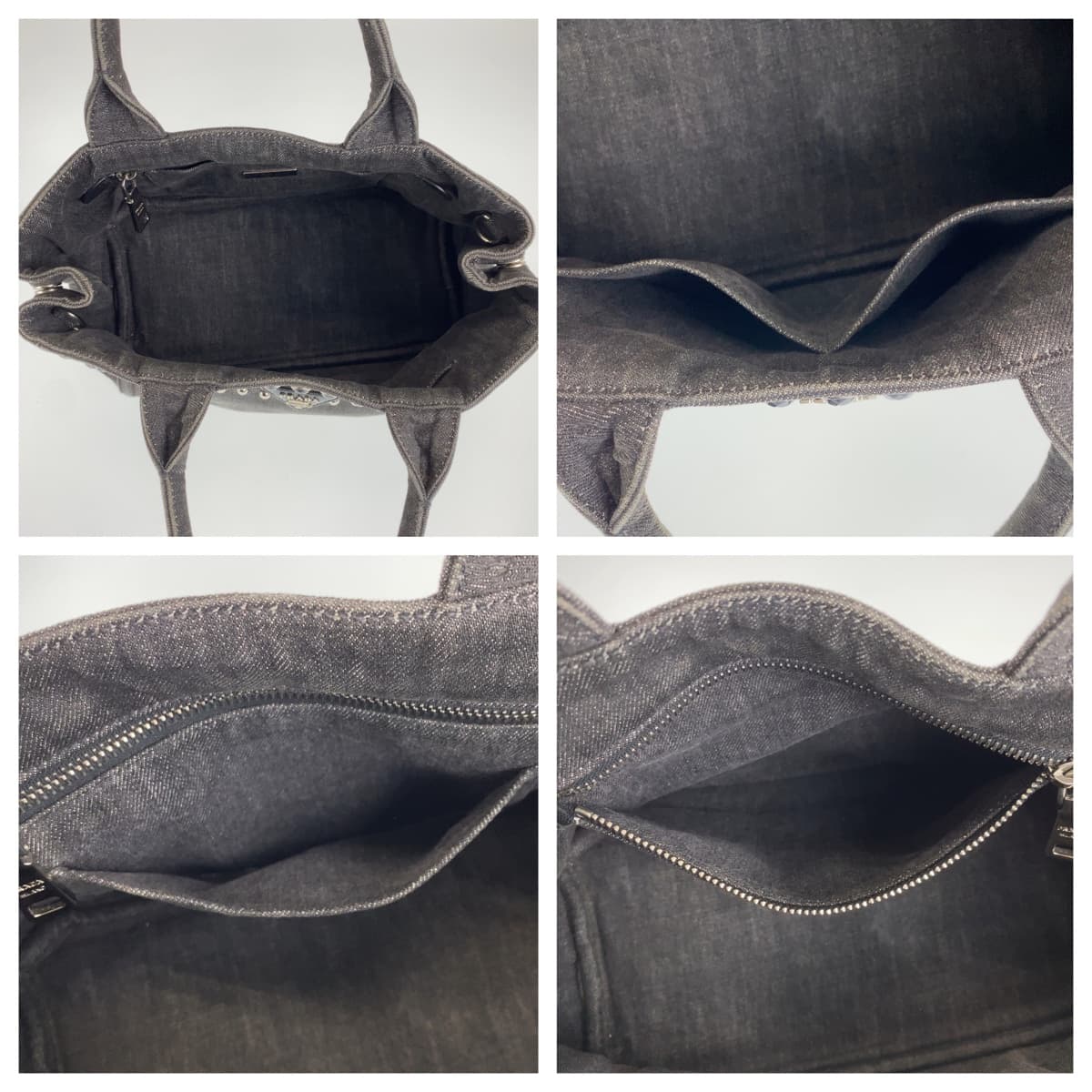 PRADA Prada Canapa Bijou Black Denim B24390 Tote Bag with Triangle Logo Plate for Women