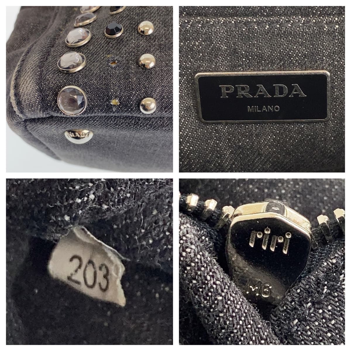 PRADA Prada Canapa Bijou Black Denim B24390 Tote Bag with Triangle Logo Plate for Women