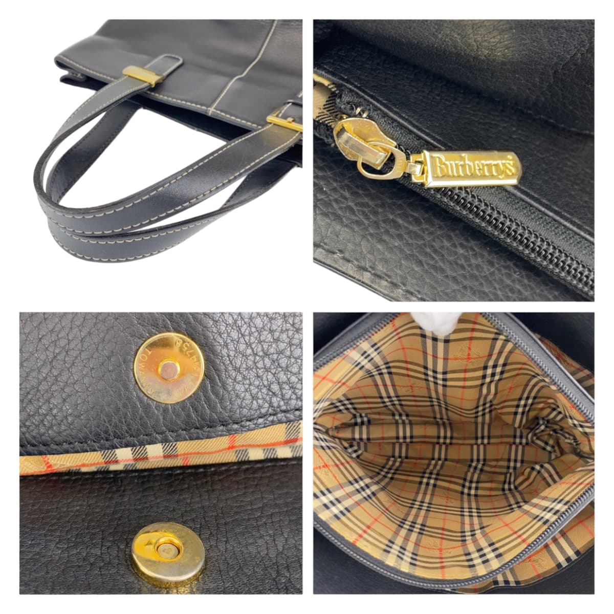 BURBERRY バーバリー ノバチェック ロゴプレート ブラック 黒 ゴールド金具 レザー ハンドバッグ トートバッグ  レディース