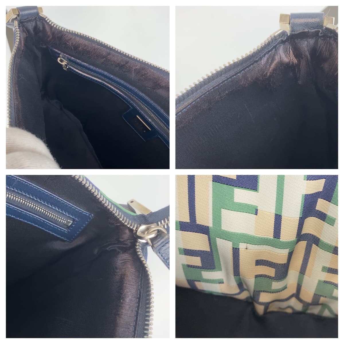 10526
FENDI フェンディ ズッカ柄 FFロゴ グリーン 緑 ピンク ネイビー キャンバス 斜め掛け ショルダーバッグ メッセンジャーバッグ  レディース