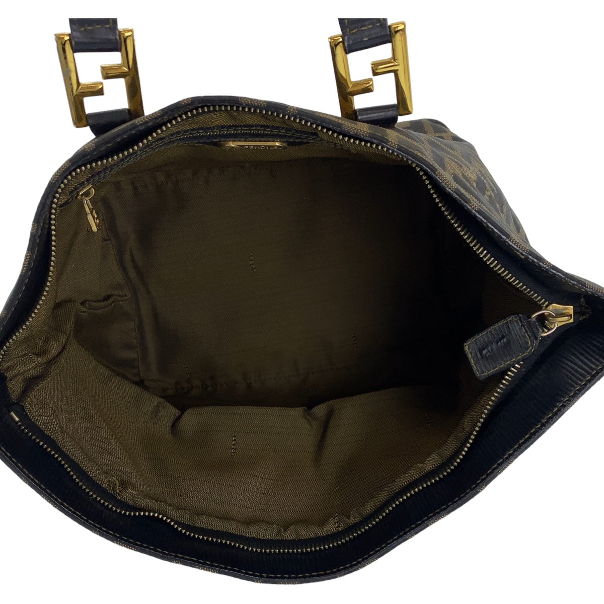 FENDI フェンディ ズッカ ブラウン 茶 ゴールド金具 キャンバス / レザー ハンドバッグ トートバッグ  レディース