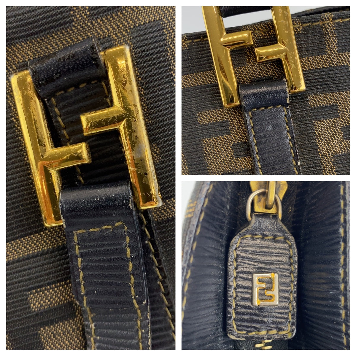 FENDI フェンディ ズッカ ブラウン 茶 ゴールド金具 キャンバス / レザー ハンドバッグ トートバッグ  レディース