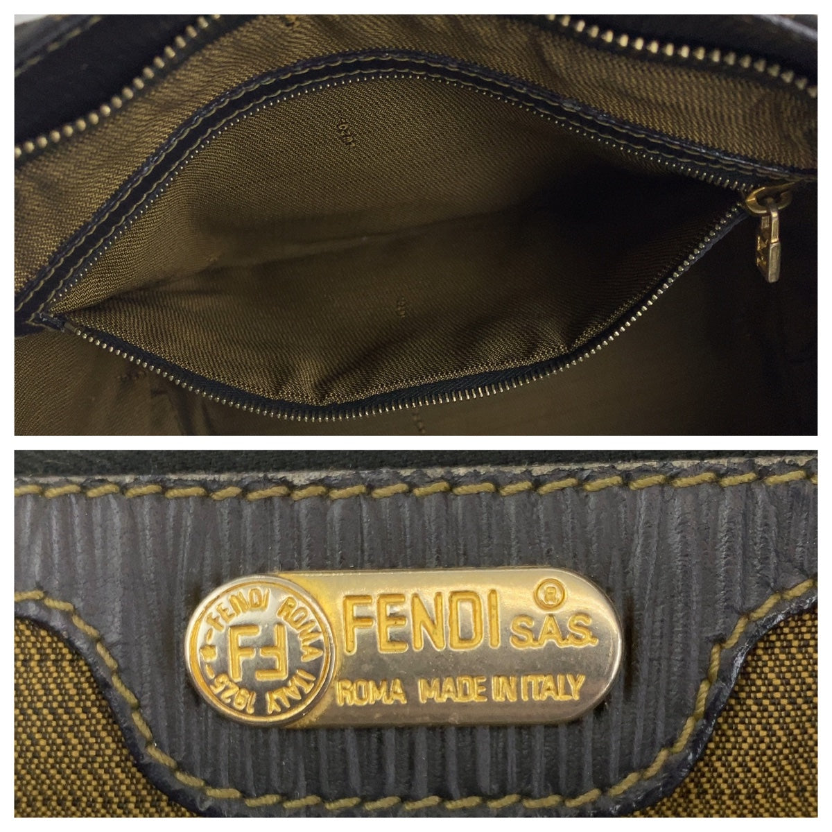 FENDI フェンディ ズッカ ブラウン 茶 ゴールド金具 キャンバス / レザー ハンドバッグ トートバッグ  レディース