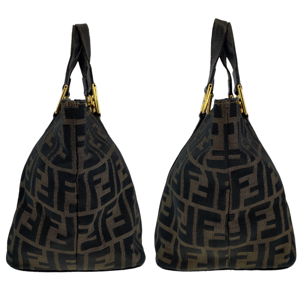 FENDI フェンディ ズッカ ブラウン 茶 ゴールド金具 キャンバス / レザー ハンドバッグ トートバッグ  レディース