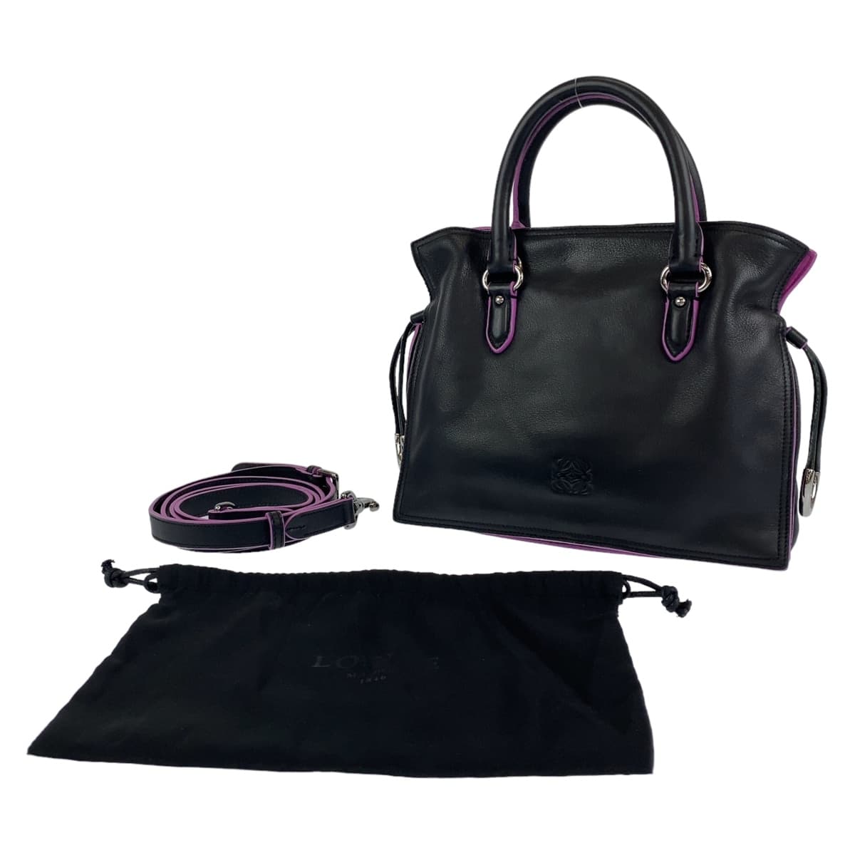 LOEWE ロエベ アナグラム フラメンコ ブラック 黒 シルバー金具 レザー ショルダーバッグ ハンドバッグ 2way  レディース