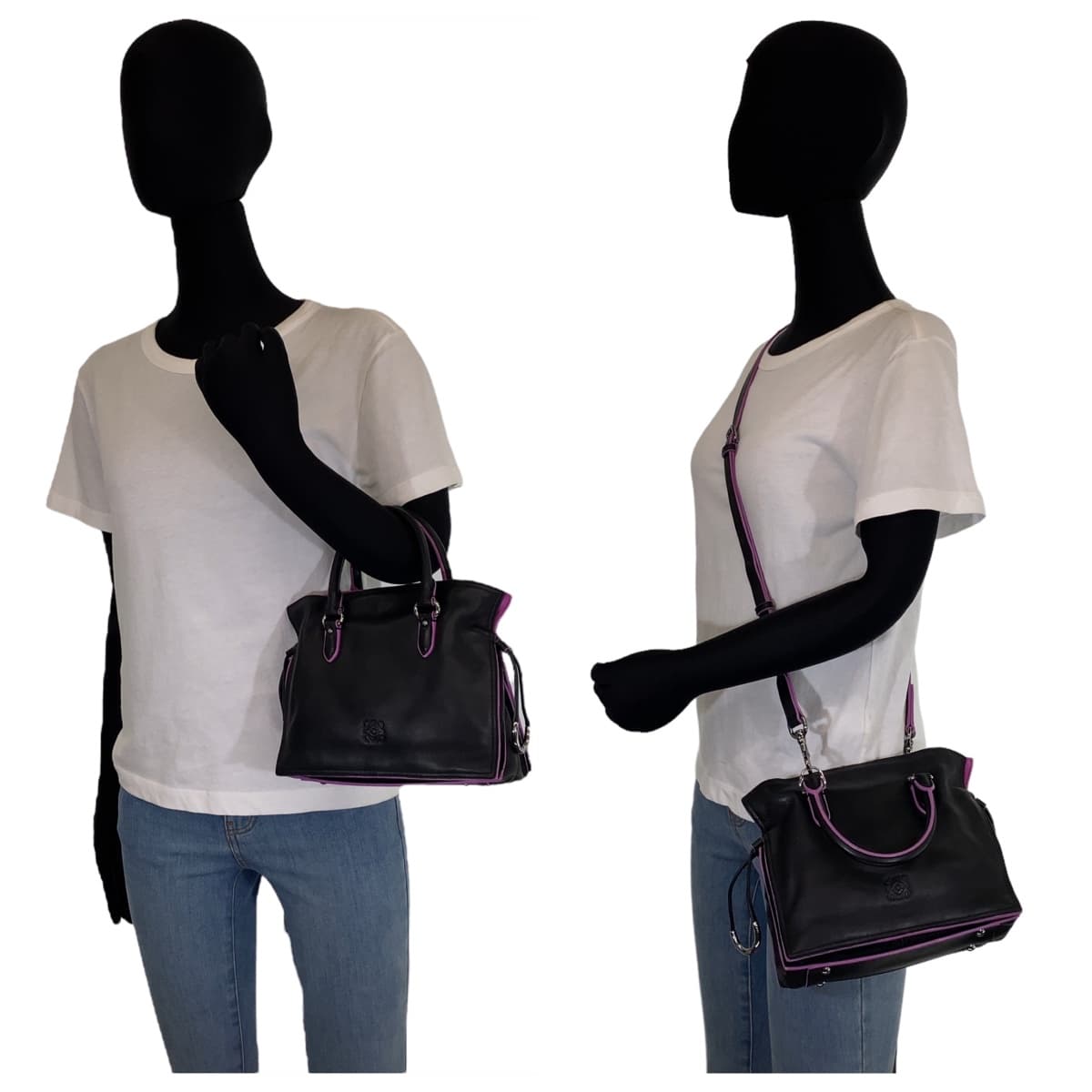 LOEWE ロエベ アナグラム フラメンコ ブラック 黒 シルバー金具 レザー ショルダーバッグ ハンドバッグ 2way  レディース