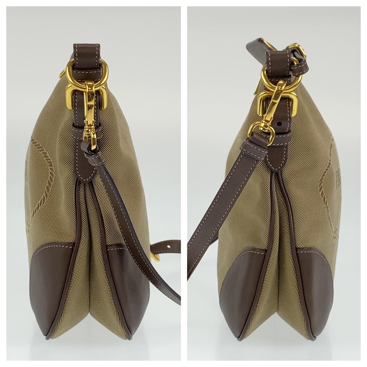 10528
PRADA プラダ ロゴジャガード ベージュ ブラウン キャンバス ショルダーバッグ 斜め掛け ポシェット 男女兼用  レディース A46