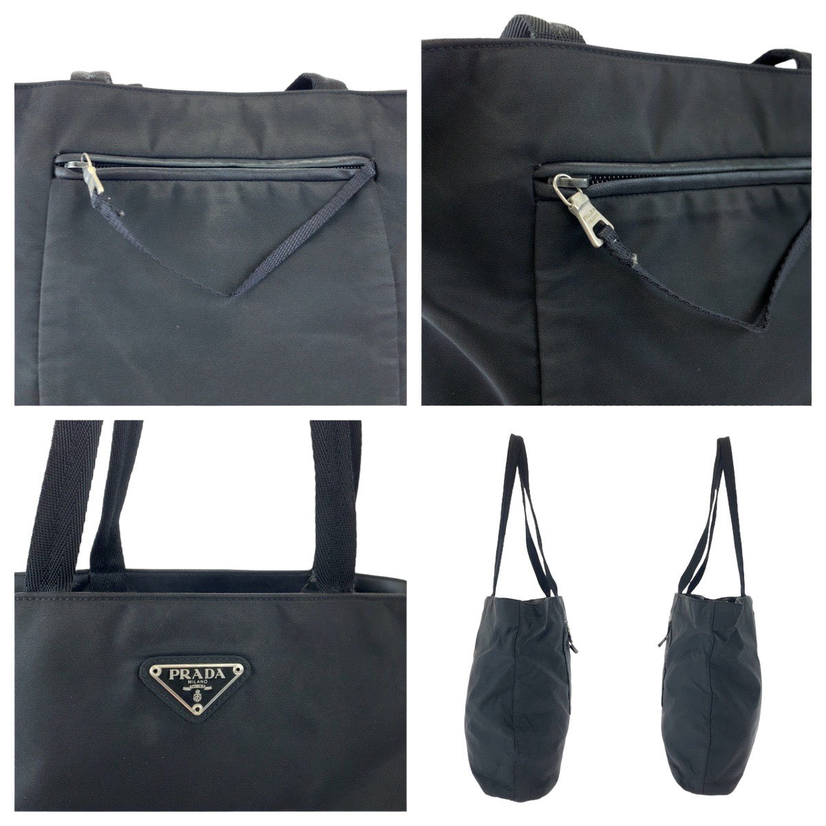 10530
PRADA プラダ テスート 三角ロゴプレート ブラック 黒 シルバー金具 ナイロン B9711 トートバッグ ハンドバッグ  レディース
