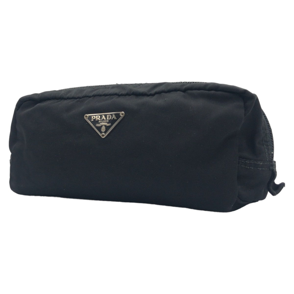 PRADA Prada Tessuto Triangle Logo Black Silver Hardware Nylon Pouch Accessory Pouch Pen Case Women's