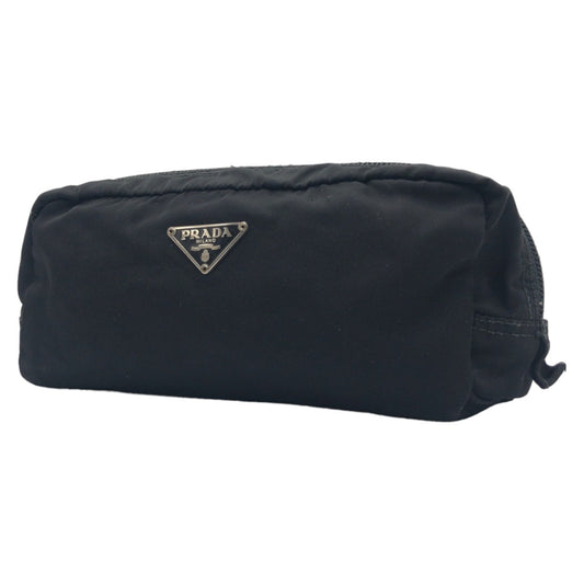 PRADA Prada Tessuto Triangle Logo Black Silver Hardware Nylon Pouch Accessory Pouch Pen Case Women's