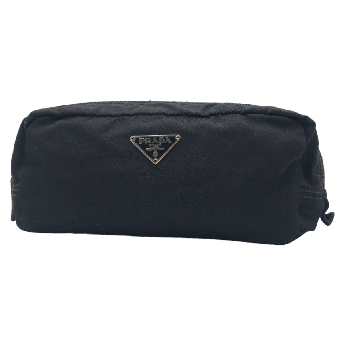 PRADA Prada Tessuto Triangle Logo Black Silver Hardware Nylon Pouch Accessory Pouch Pen Case Women's
