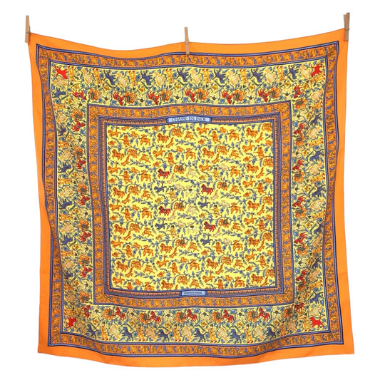 10534
HERMES エルメス インドの狩猟 カレ90 オレンジ シルク スカーフ ストール  レディース
