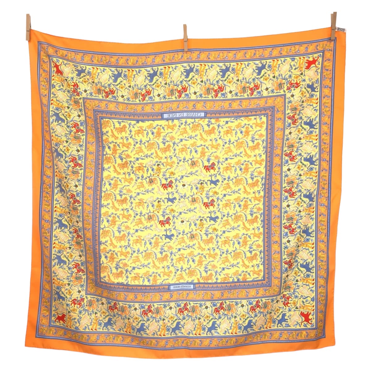 10534
HERMES エルメス インドの狩猟 カレ90 オレンジ シルク スカーフ ストール  レディース