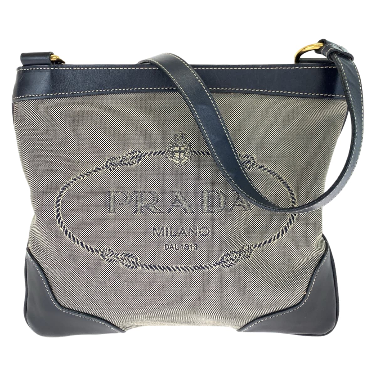 10536
PRADA プラダ ロゴジャガード ブラック 黒 グレー ゴールド金具 キャンバス / レザー ショルダーバッグ 斜め掛け メッセンジャーバッグ  メンズ