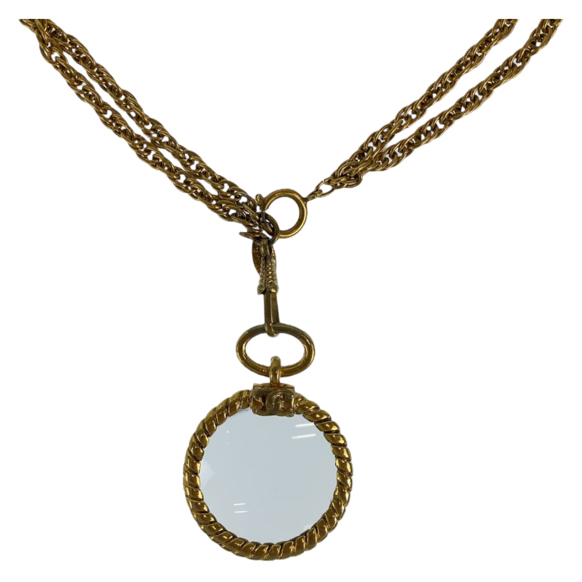 10538
CHANEL シャネル ヴィンテージ ココマーク ルーペ コメ有り ゴールド 金 メタル ダブルチェーン ペンダント  レディース